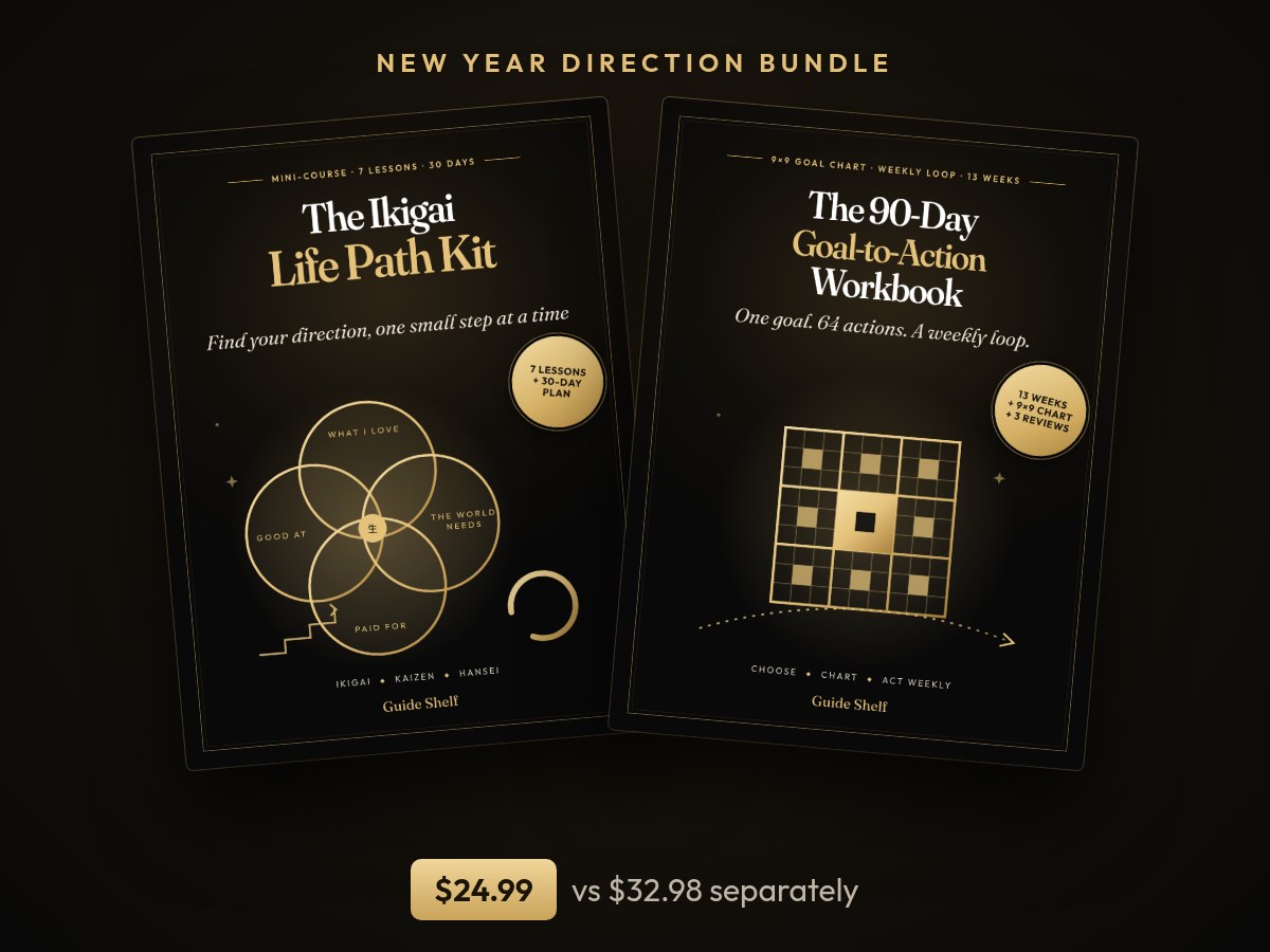The Ikigai Life Path Kit and The 90-Day Goal-to-Action Workbook covers