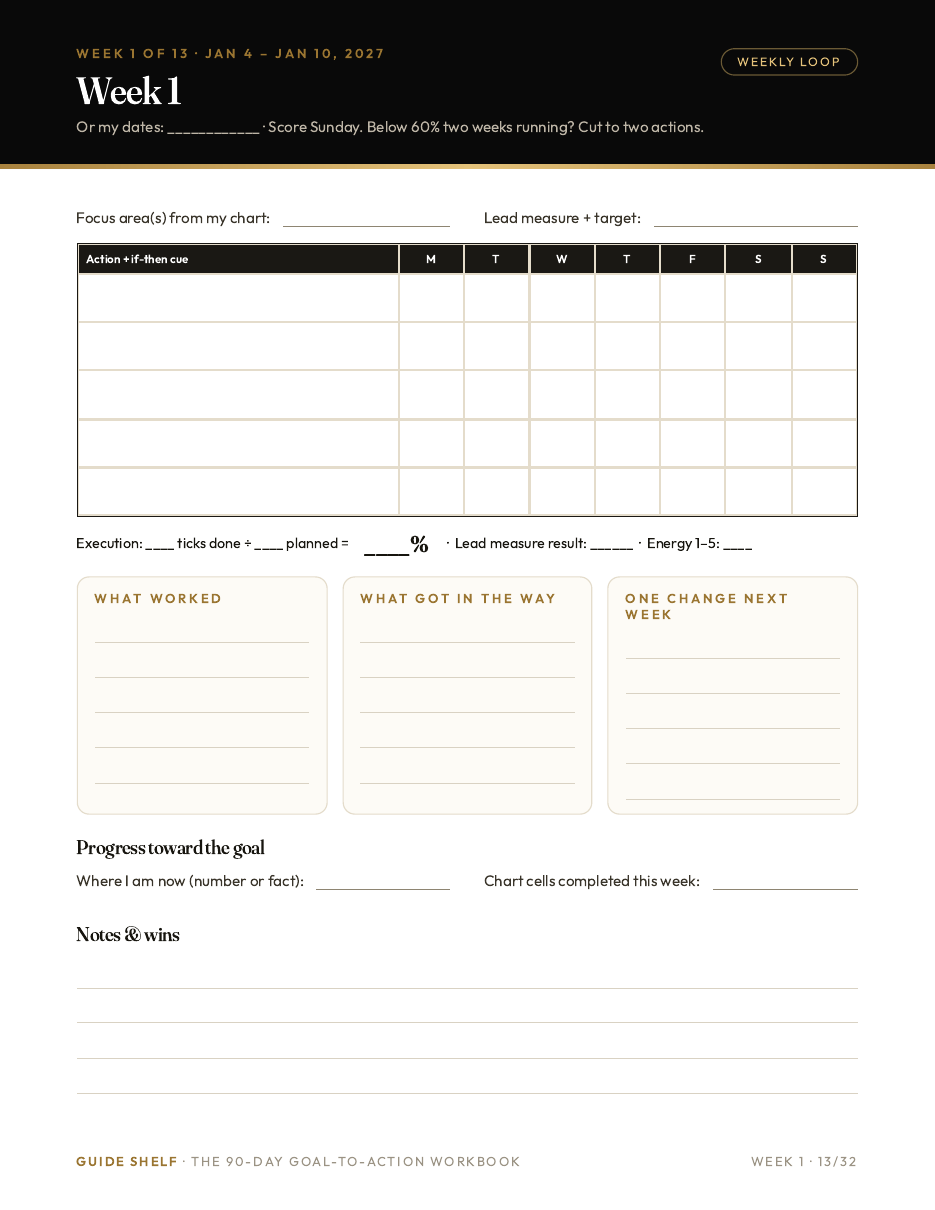 Printable weekly loop page dated Jan 4 – Jan 10, 2027