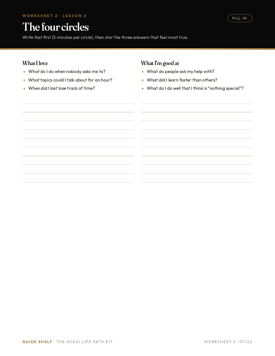 Printable worksheet: what I love and what I'm good at