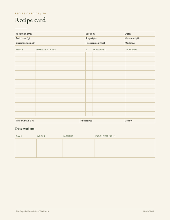 Printable workbook recipe card