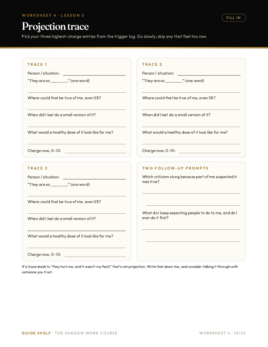 Printable worksheet: projection trace
