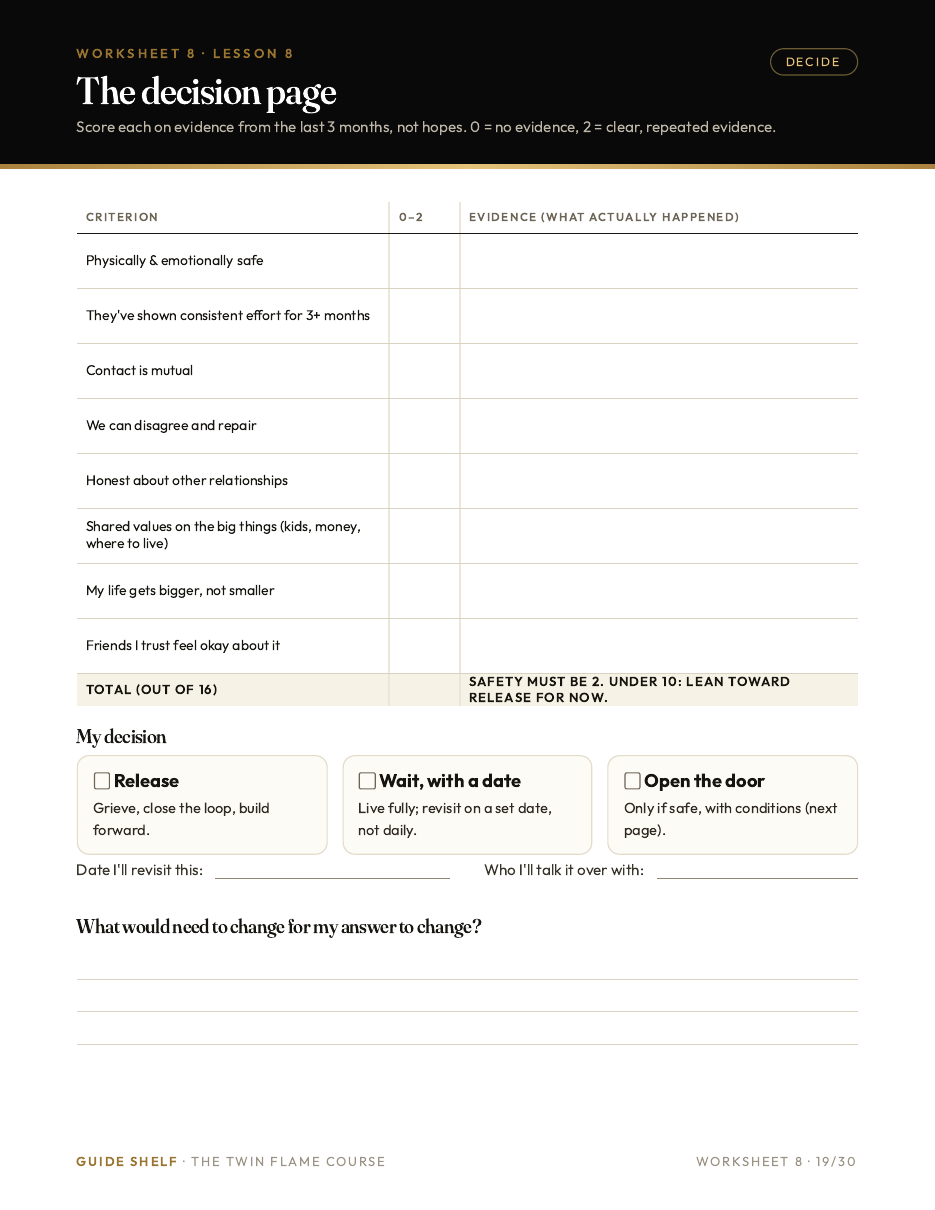 Printable worksheet: the reunite-or-release decision page